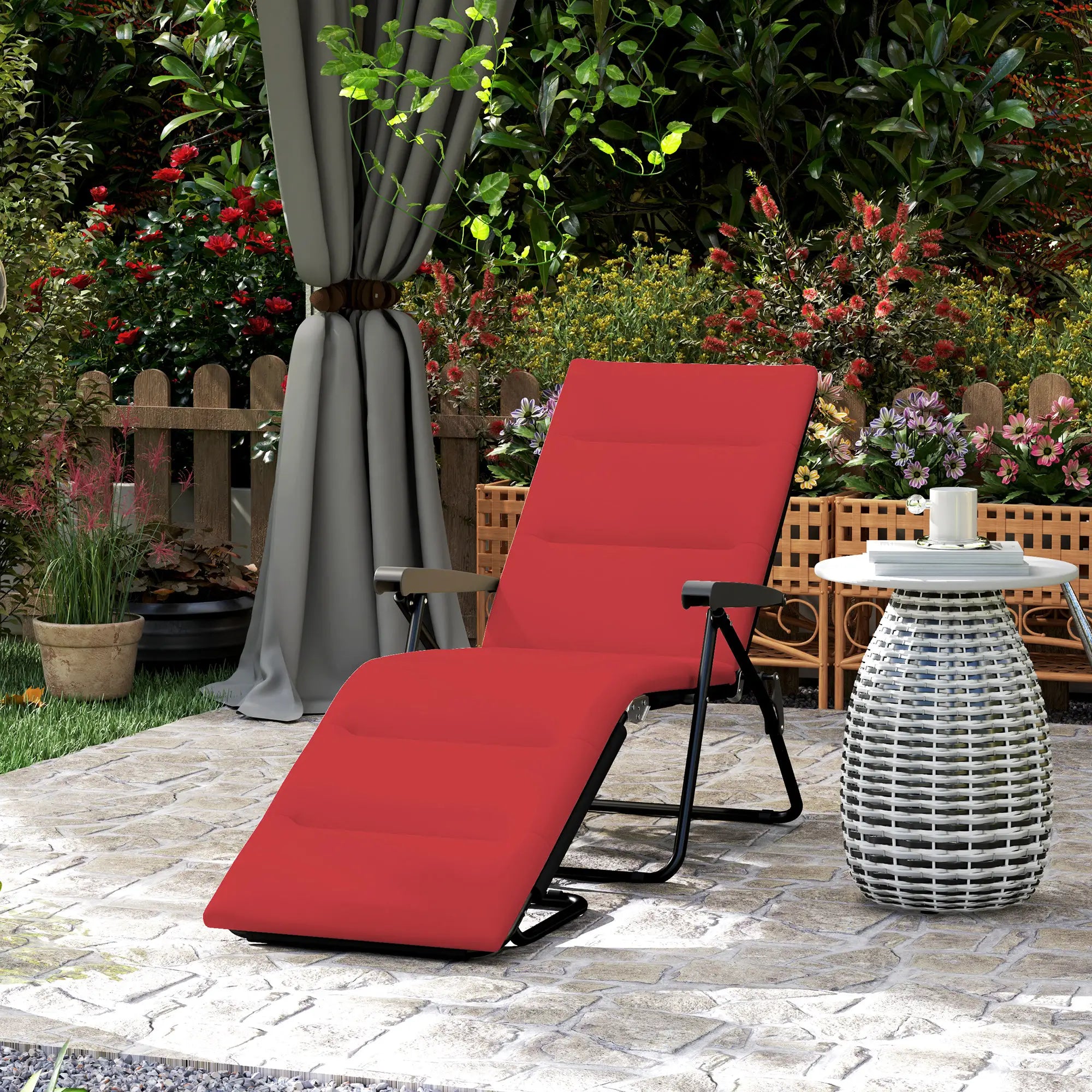 Foldable Reclining Patio Lounge Chair, 6-Position Adjustable, Wine Red Lounger Chairs at Gallery Canada