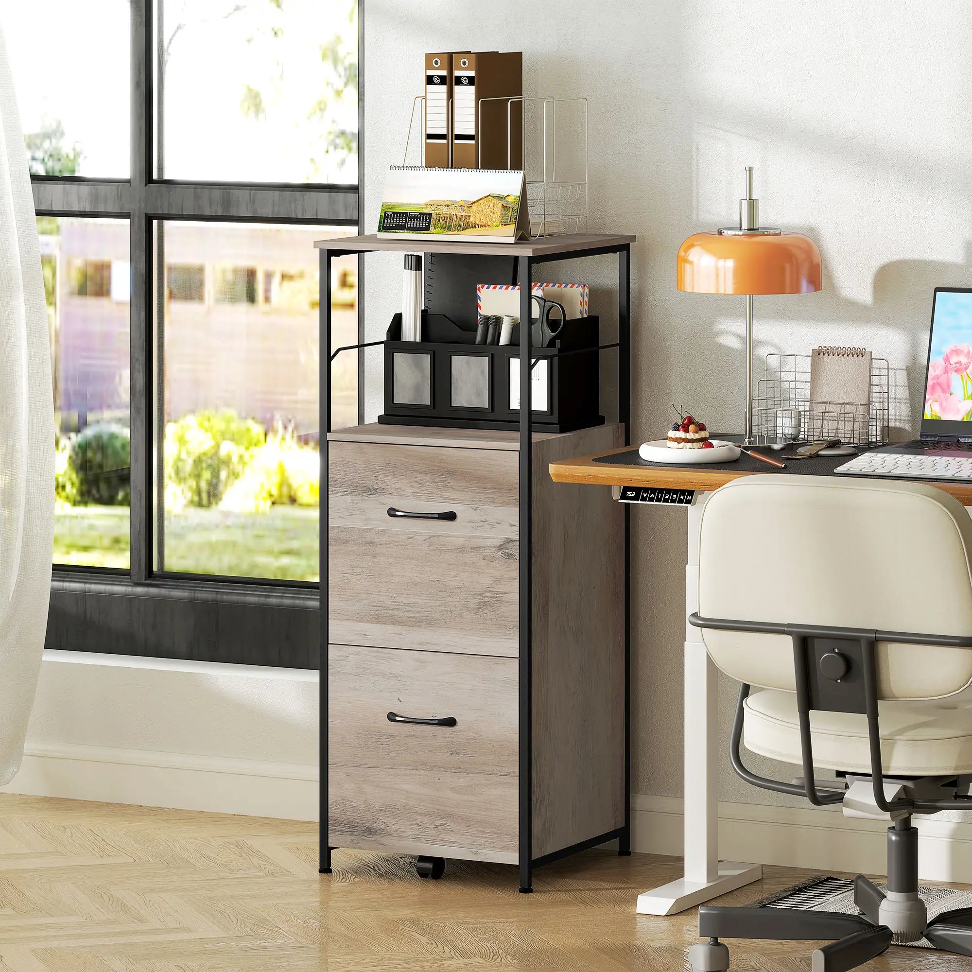 Vertical Filing Cabinet, 2 Drawers, Hanging Bars, Letter and A4 Size, Distressed Grey Office Cabinets & Cupboards at Gallery Canada