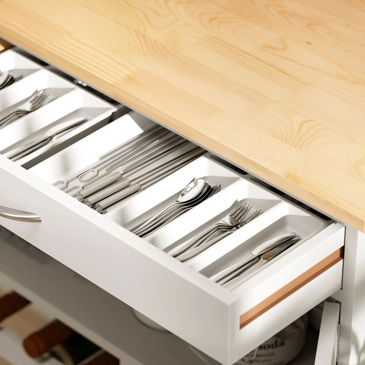 Rolling Kitchen Cart, Island with Storage Drawer, 9-Bottle Wine Rack, White Kitchen Islands & Kitchen Carts at Gallery Canada