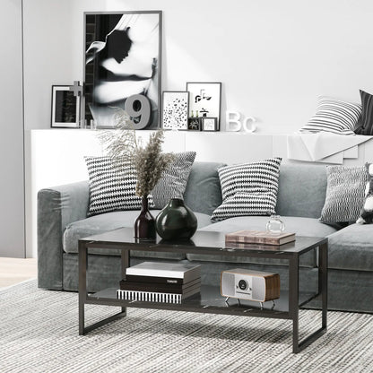 2-Tier Coffee Table with Storage, Marble Textured Top, Black Coffee Tables at Gallery Canada