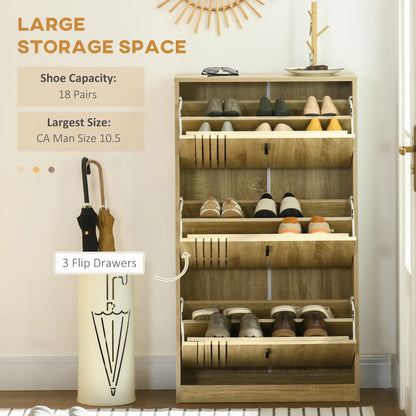 Shoe Storage Cabinet, 18 Pairs, 3 Flip Drawers, Adjustable Shelves, Oak Shoe Storage Cabinets & Racks at Gallery Canada