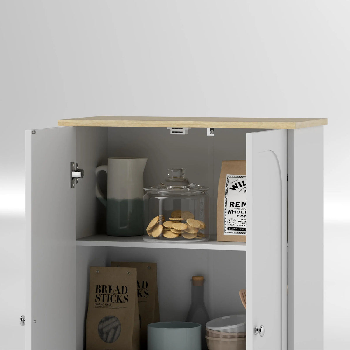 72" Tall Pantry Cabinet, Adjustable Shelves, 4 Doors, White Storage Cabinets at Gallery Canada