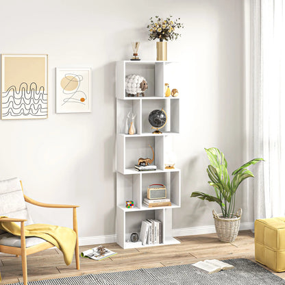 5-Tier Geometric Bookshelf, S Shaped Bookcase, White Display Bookshelves at Gallery Canada