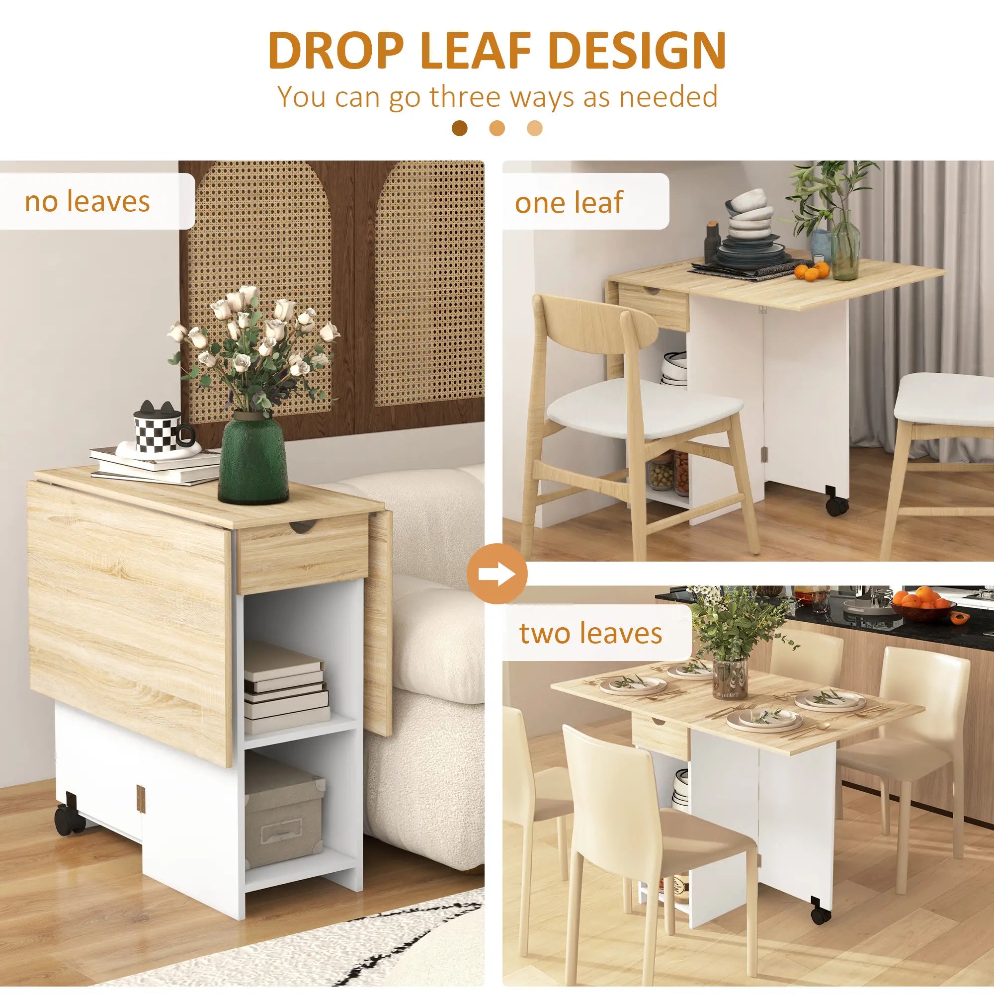 Folding Dining Table, Drop Leaf with Drawer, Storage Shelves, Oak Bar Tables & Dining Tables at Gallery Canada