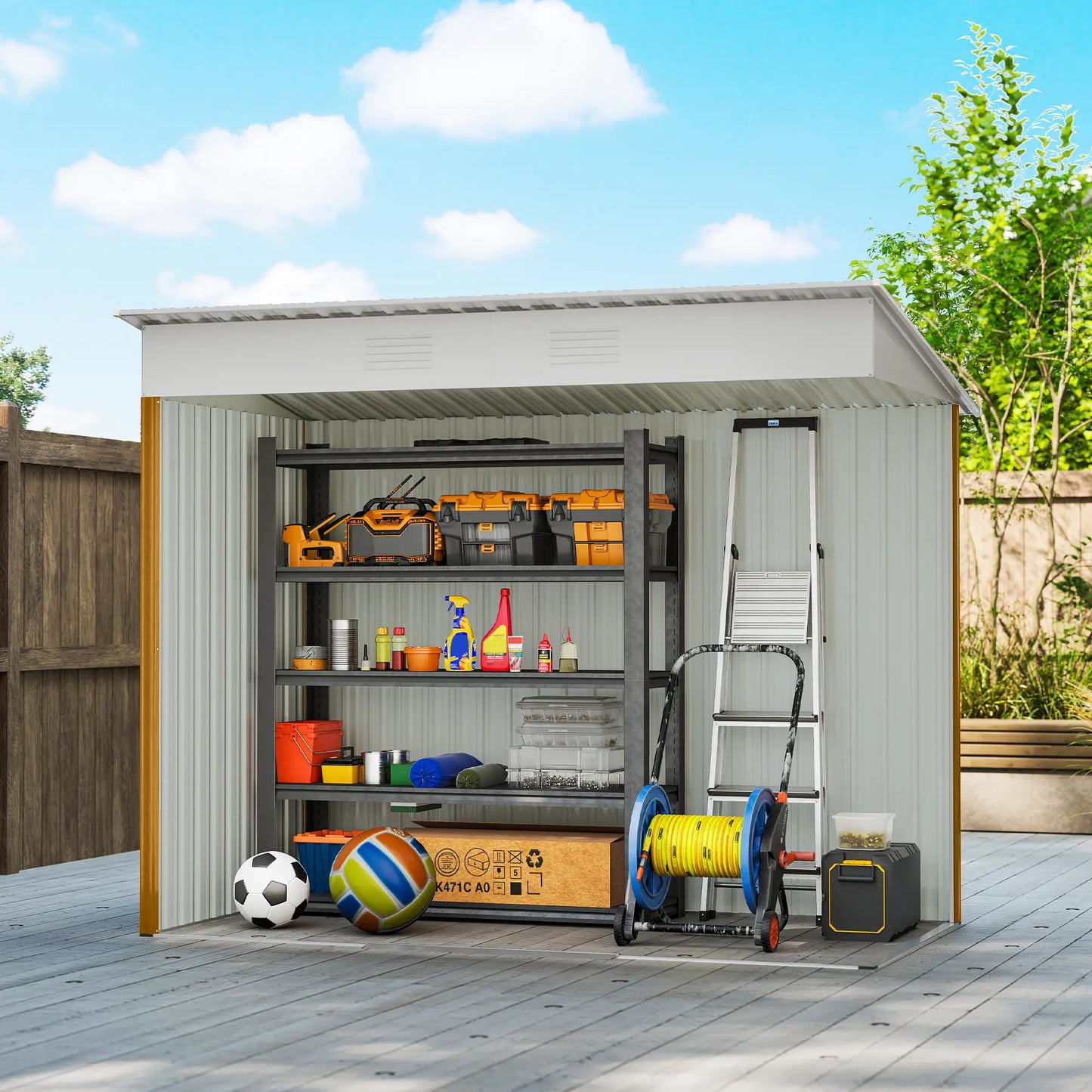 7' x 4' Metal Storage Shed, Outdoor Garden Tool Organizer, Yellow Sheds at Gallery Canada