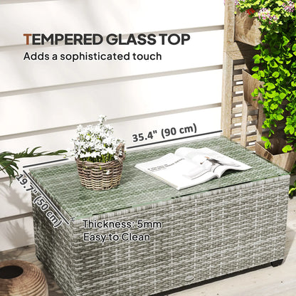 PE Wicker Outdoor Coffee Table, Rectangular Patio Table With Tempered Glass Top, Light Grey Patio Side Tables at Gallery Canada