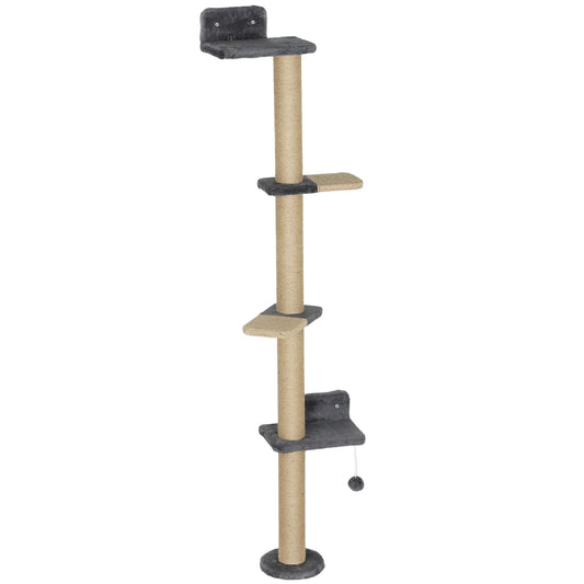 Cat Wall Shelves, 4 Platforms, Jute Scratching Post, Dark Grey Cat Climbing Wall Dark Grey, Natural at Gallery Canada