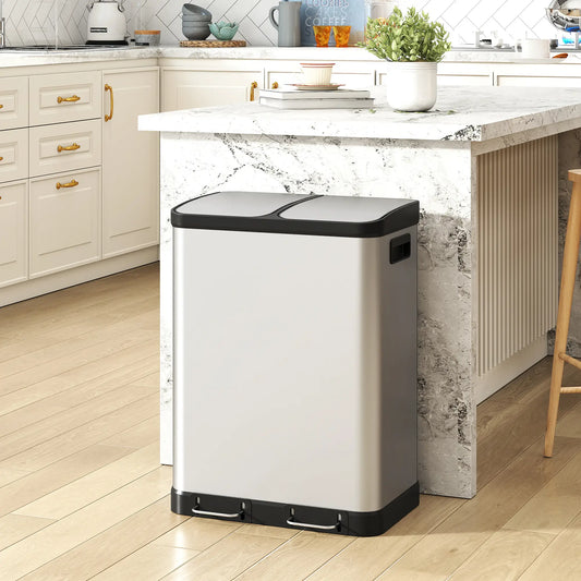 Kitchen Garbage Bin, 2 x 7.9 Gal, Soft-Close With Removable Buckets, Silver Small Kitchen Appliances Silver at Gallery Canada