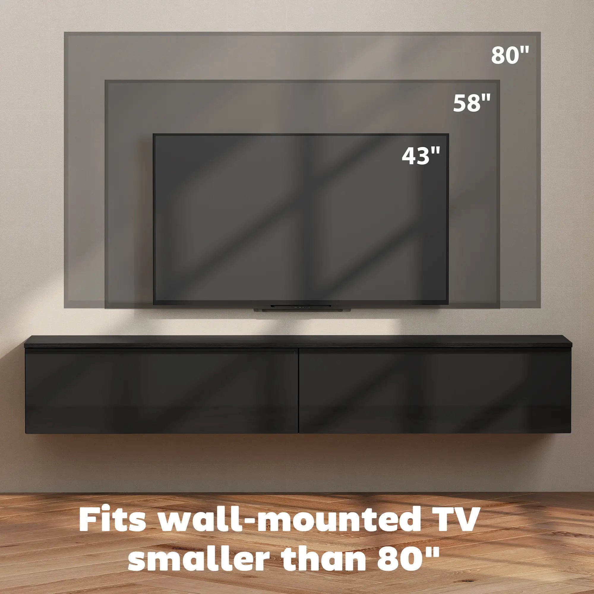 Wall Mounted TV Stand, Floating Cabinet With Storage, For TVs Up To 70