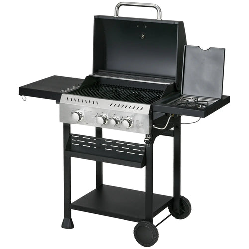 38,000 BTU Propane Gas Grill, 3 Burners, Side Burner, Warming Rack, Black
