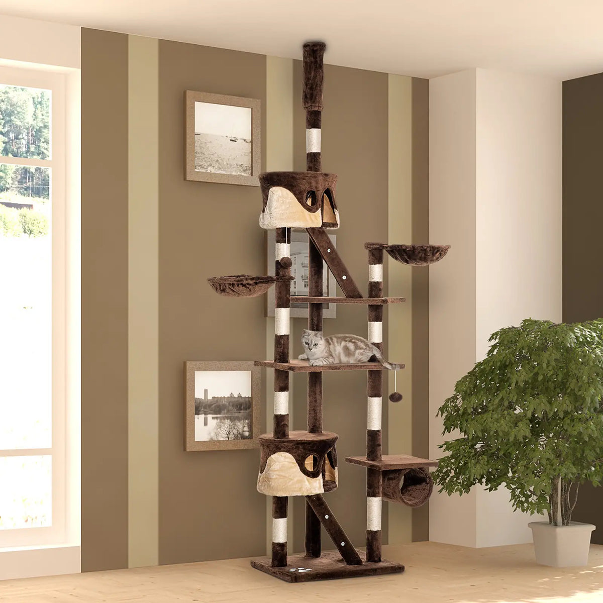 94"-102" Cat Tree, Ceiling High Condo, Scratching Post, Multi-Level Play House Floor to Ceiling Cat Trees at Gallery Canada