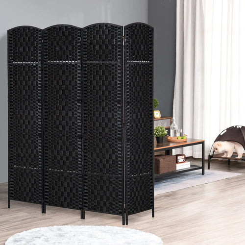 6ft Folding Room Divider, 4 Panel Wooden Frame, Black