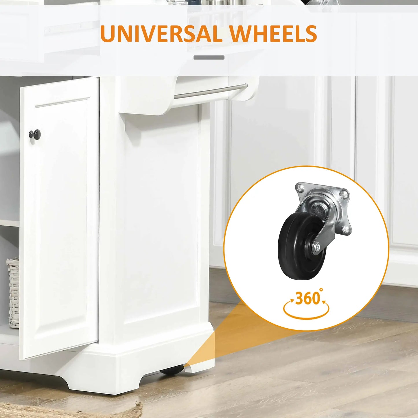 Kitchen Island on Wheels, Stainless Steel Top, Spice Rack, Drawers, White Kitchen Islands & Kitchen Carts at Gallery Canada
