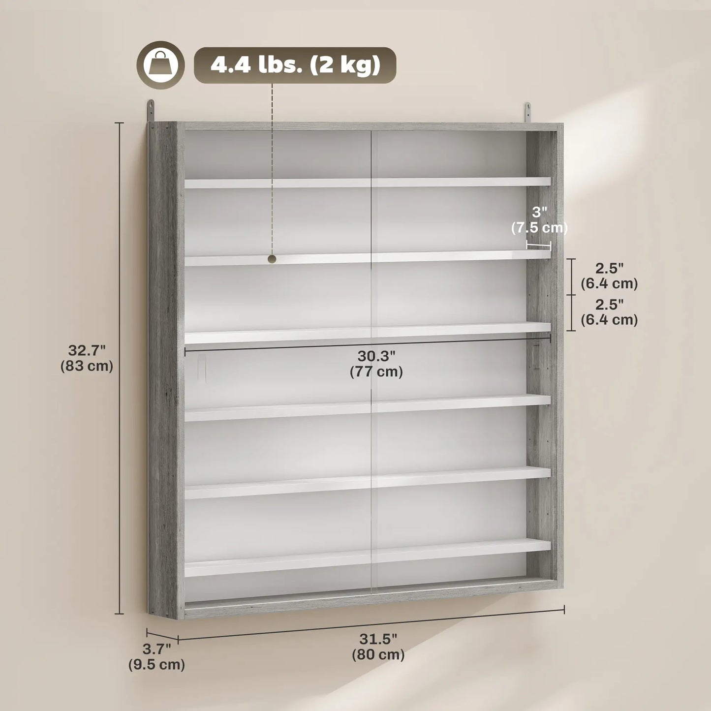 7-Tier Glass Display Cabinet, 2 Doors, 6 Adjustable Shelves, Grey Display Bookshelves at Gallery Canada