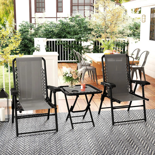 3 Piece Patio Bistro Set, Outdoor Folding Table And Chairs, Metal Furniture With Cup Holders