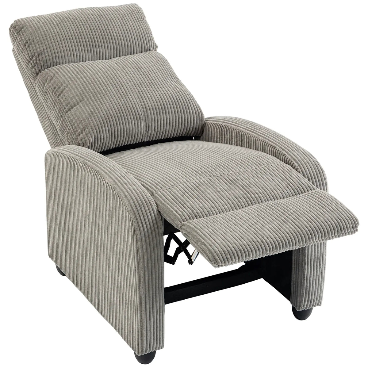 Corduroy Push Back Recliner Chair with Padded Seat, Grey