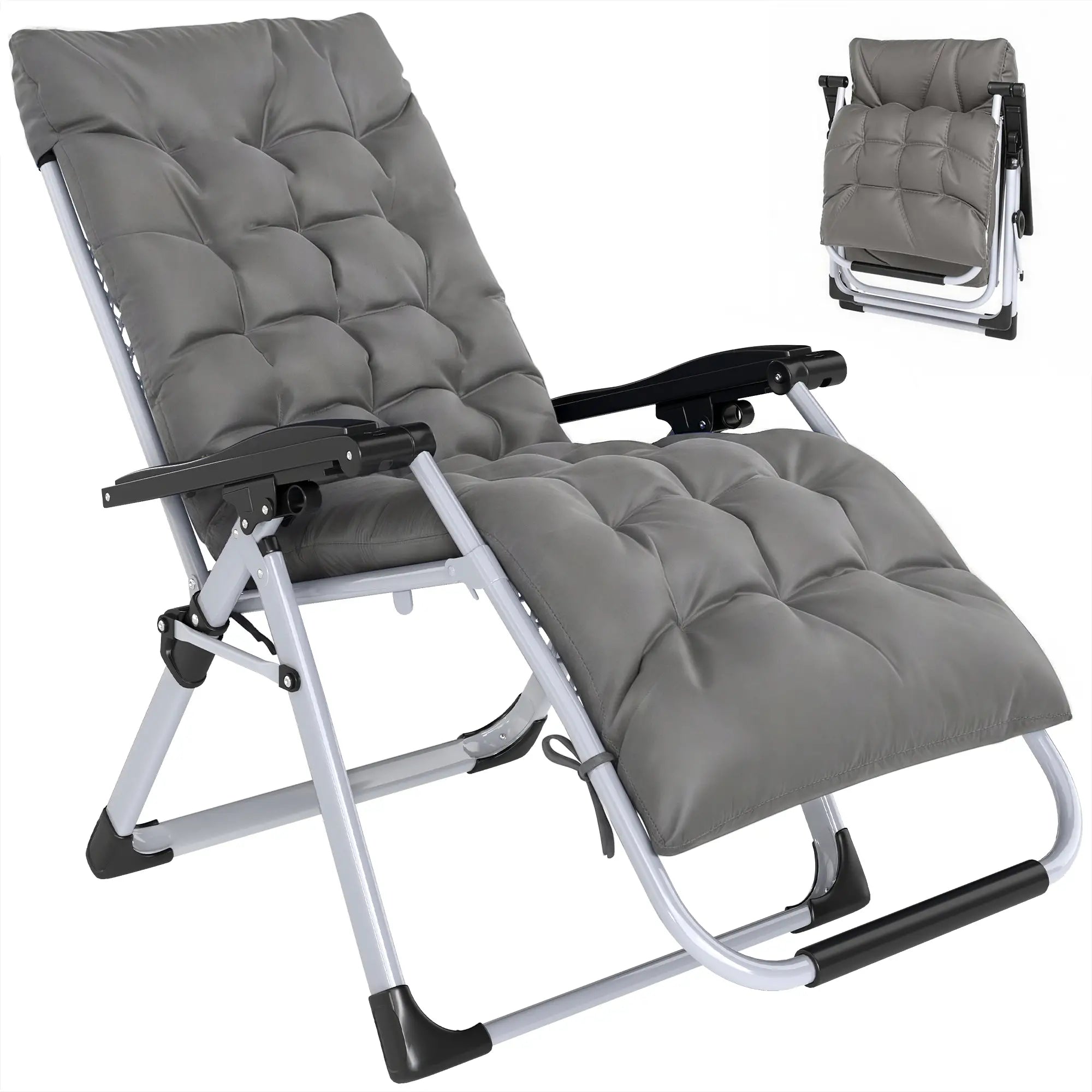 Reclining Zero Gravity Chair, Adjustable Backrest, Folding Sun Lounger, Removable Cushion, Headrest, Dark Grey Lounger Chairs at Gallery Canada