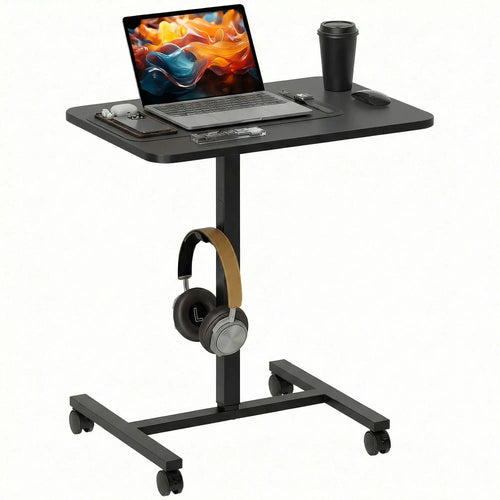 Height Adjustable Standing Desk, Pneumatic Sit Stand Desk, Black Wood Grain, Black