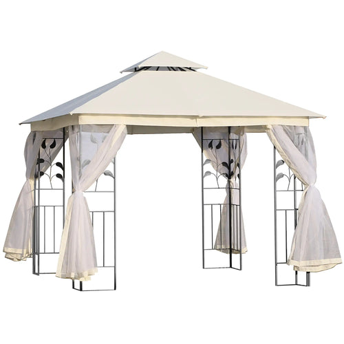 10'x10' Steel Patio Gazebo, Soft-Top, 2-Tier Polyester Roof, White