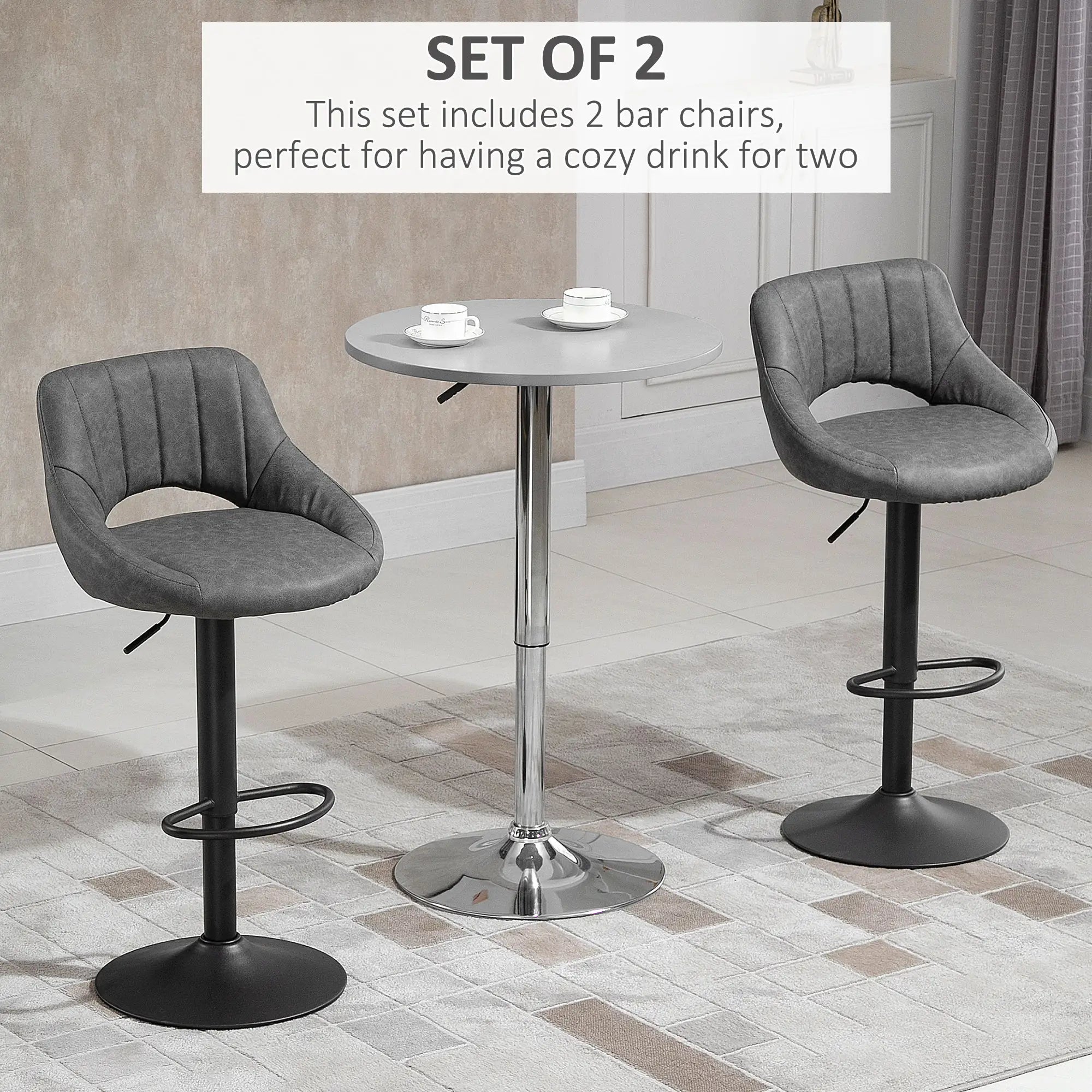 Swivel Counter Height Barstools Set of 2, Adjustable Height, Faux Leather, Grey Bar Stools at Gallery Canada