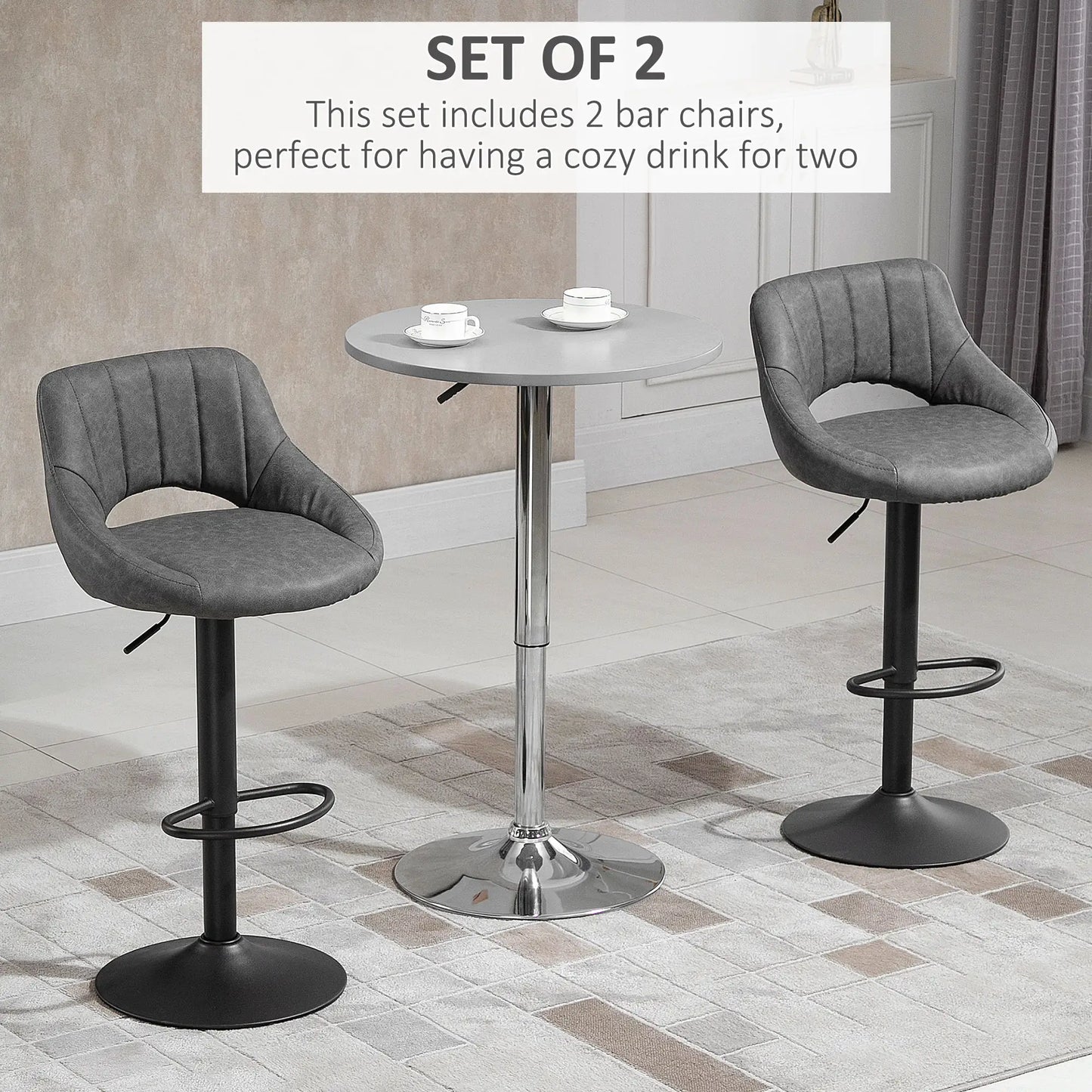 Swivel Counter Height Barstools Set of 2, Adjustable Height, Faux Leather, Grey Bar Stools at Gallery Canada