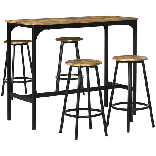 5-Piece Bar Table Set, Industrial Counter Height, Rustic Brown, Brown Bar Sets Rustic Brown, Black at Gallery Canada