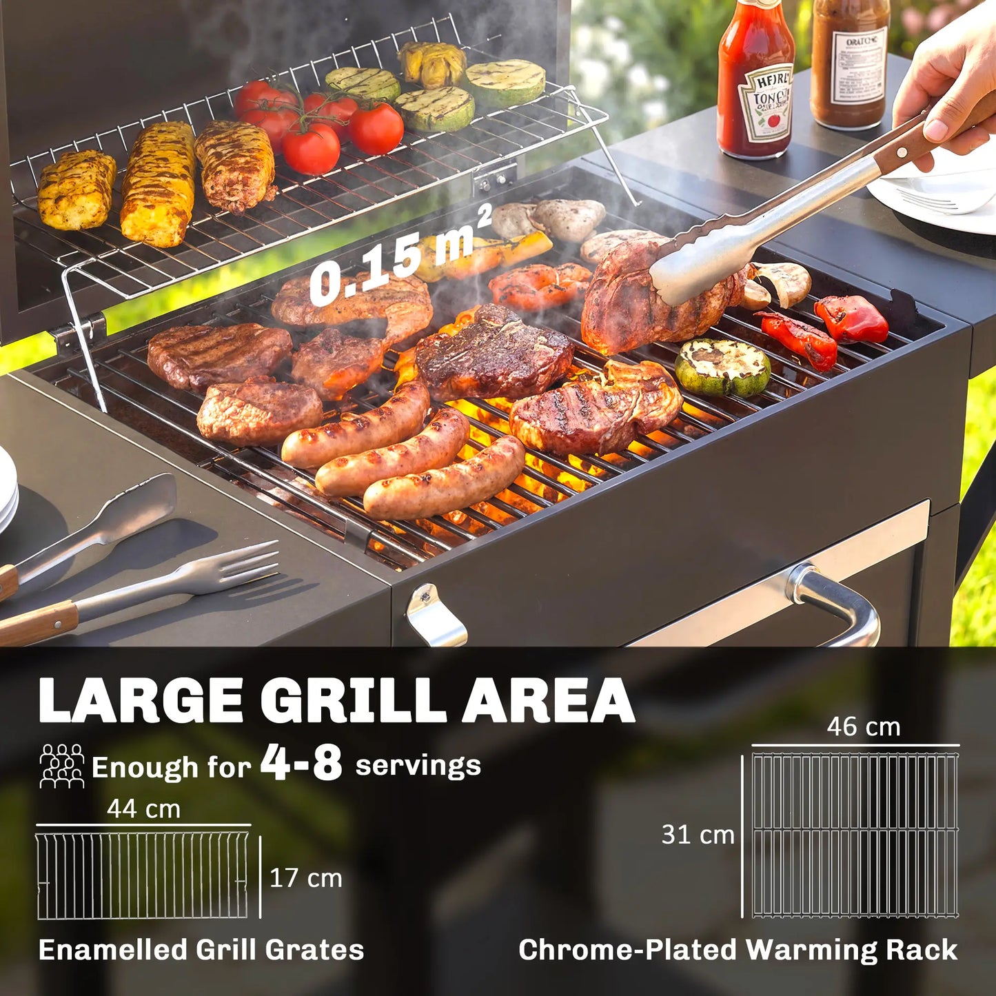 Charcoal Grill With Side Tables, Barbecue Smoker With Thermometer, 43.3"x18.3"x39.8", Black Charcoal BBQ Grils at Gallery Canada