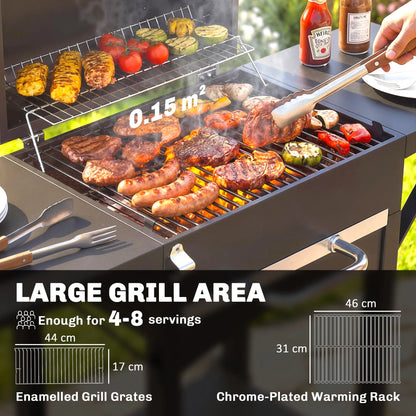 Charcoal Grill With Side Tables, Barbecue Smoker With Thermometer, 43.3"x18.3"x39.8", Black Charcoal BBQ Grils at Gallery Canada