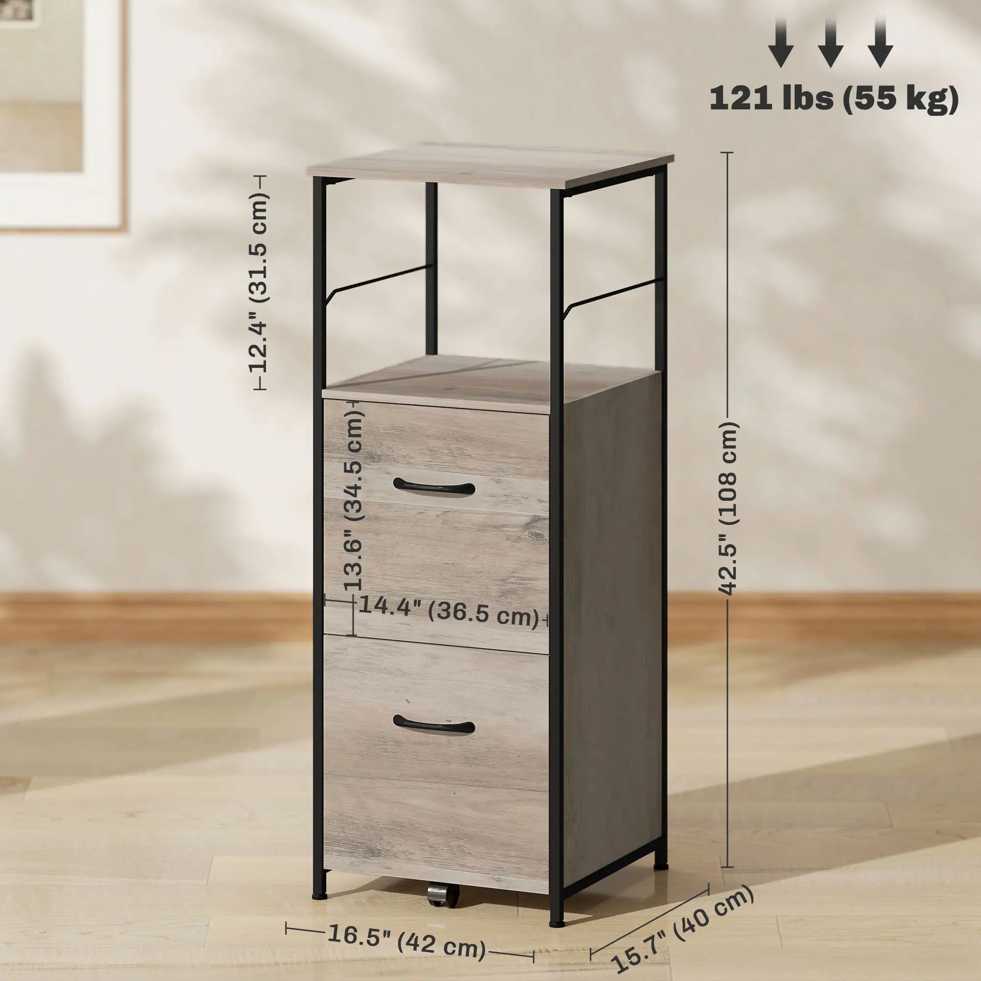 Vertical Filing Cabinet, 2 Drawers, Hanging Bars, Letter and A4 Size, Distressed Grey Office Cabinets & Cupboards at Gallery Canada