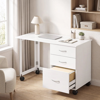 Foldable Computer Desk, 3 Drawers, White Computer Desks at Gallery Canada