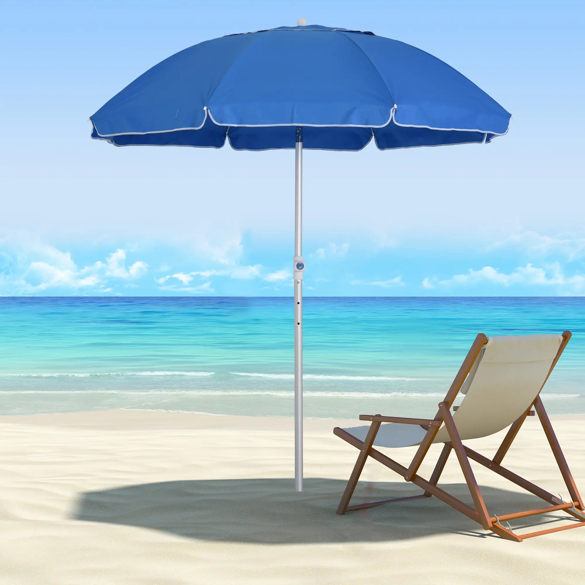 6.4ft Beach Umbrella, Aluminum Pole, Adjustable Tilt, Carry Bag, Blue Beach Umbrellas at Gallery Canada