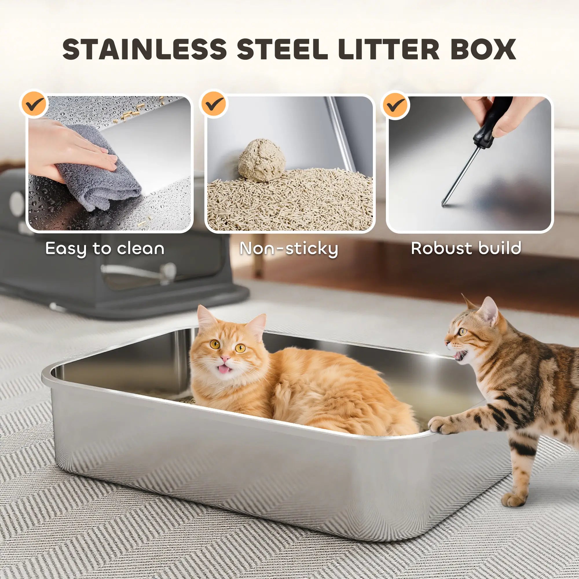 XXL Stainless Steel Cat Litter Tray, Enclosed, High Sides, Black Cat Litter Box Enclosures at Gallery Canada