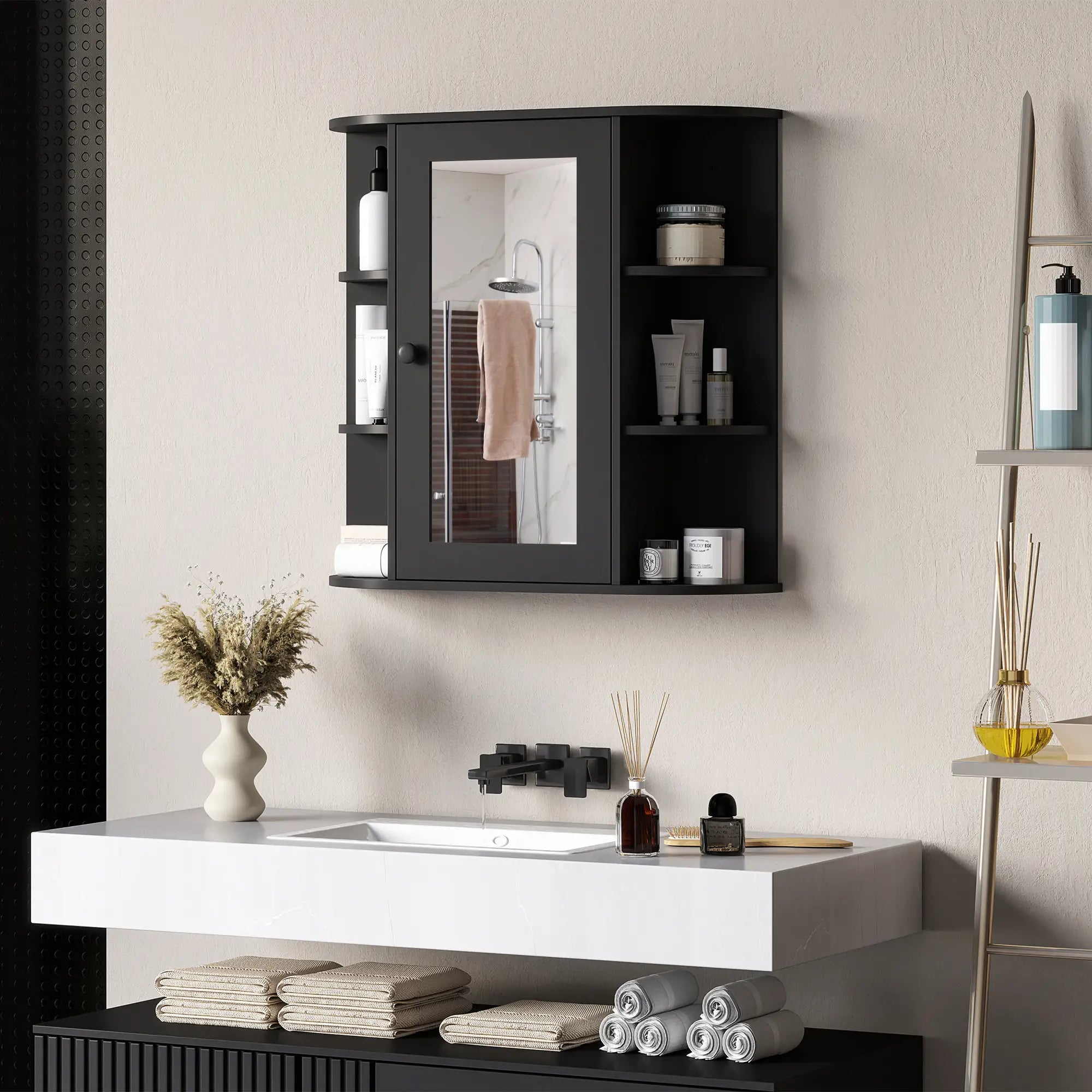 Mirrored Bathroom Wall Cabinet, Wall Mounted, With Door & Shelves, Black Mirror Medicine Cabinets at Gallery Canada