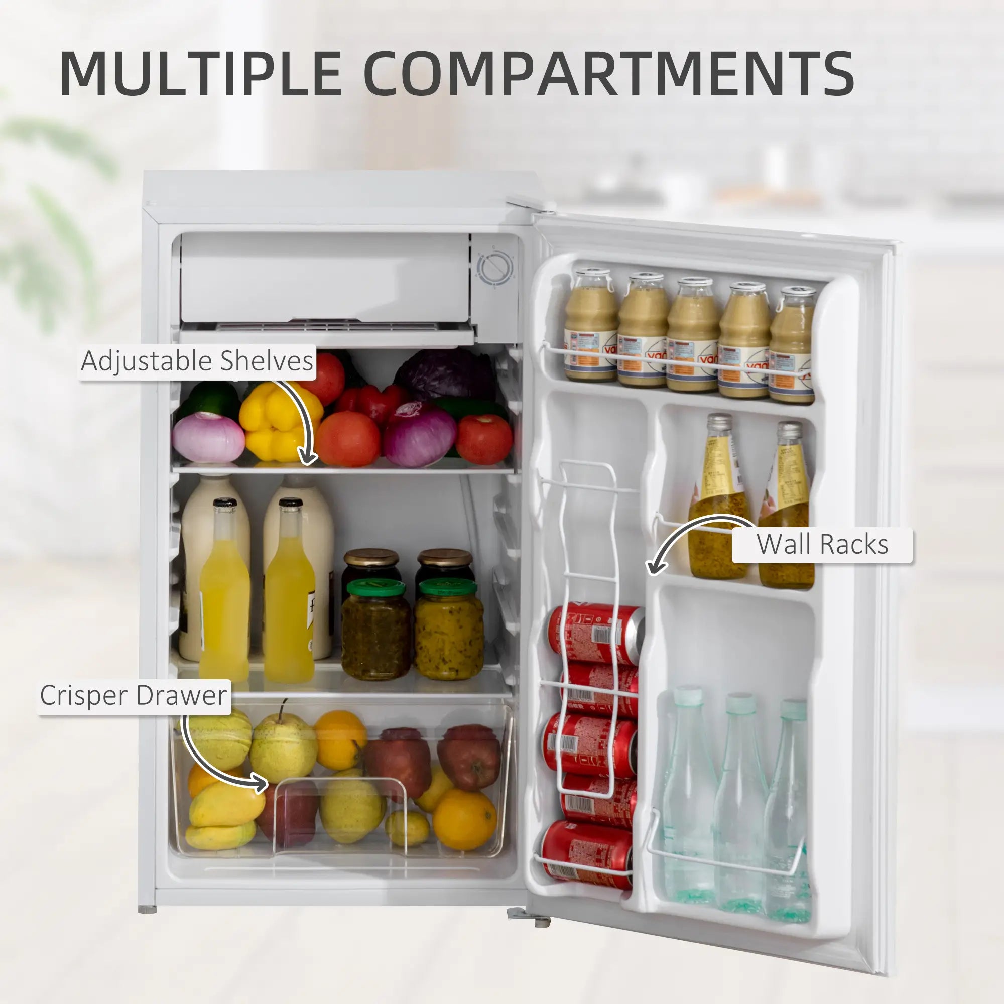 Compact Refrigerator, Mini Fridge with Freezer, Adjustable Shelf, White Small Kitchen Appliances at Gallery Canada