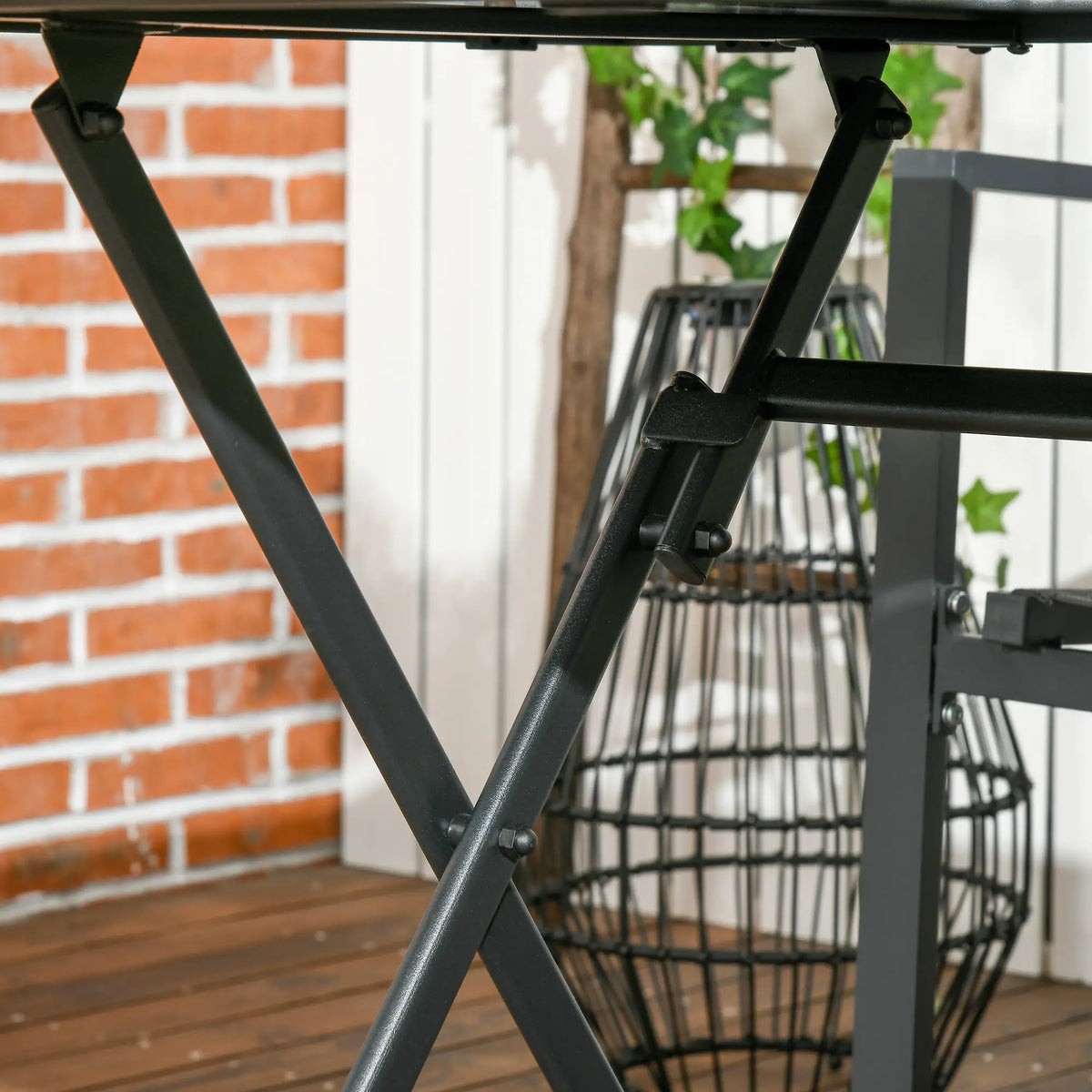 Foldable Outdoor Dining Table With Umbrella Hole, Glass Top, Black Patio Side Tables at Gallery Canada