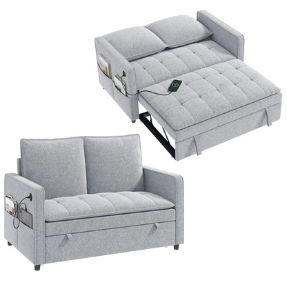 51" Velvet Pull Out Sofa Bed, USB Ports, Grey Sofa Bed at Gallery Canada