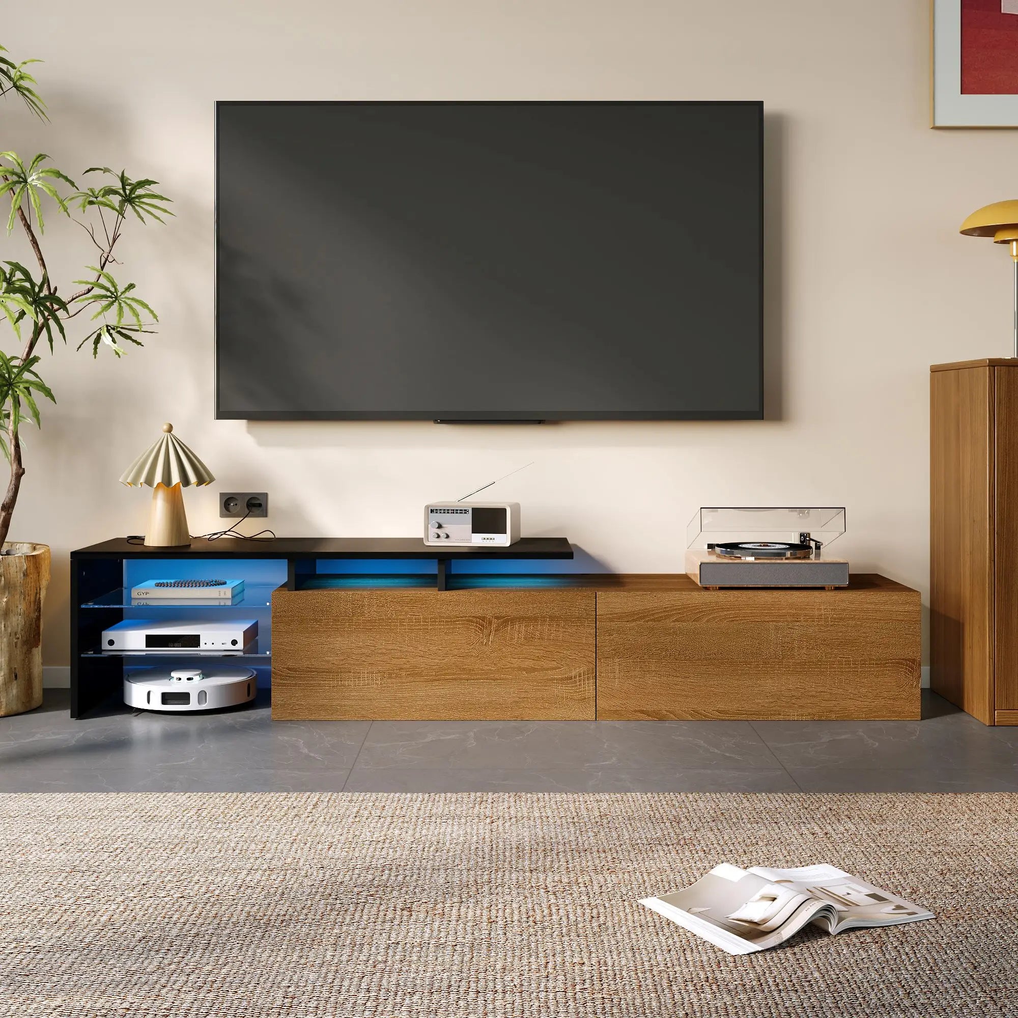 TV Stand With Glass Shelves, LED Lighting, 67