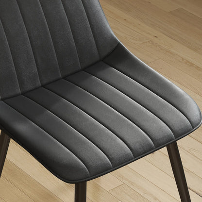 Faux Leather Dining Chairs Set of 4, Black Metal Legs, Black