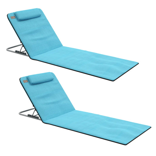 Ensemble de chaises longues de plage, 2 pièces, chaise pliante, bleu