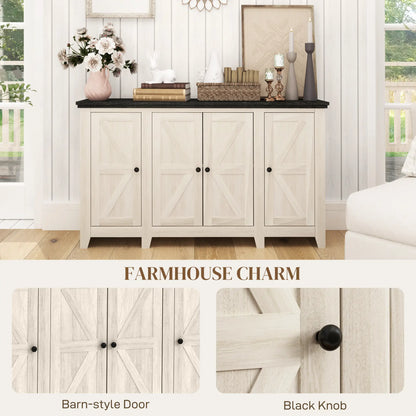 Rustic Sideboard, Buffet Cabinet, Adjustable Shelves, White Wood Grain, White Storage Cabinets at Gallery Canada