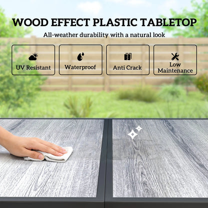 Outdoor Dining Set For 6, Faux Wood Patio Table And Chairs, Black Outdoor Dining Sets at Gallery Canada