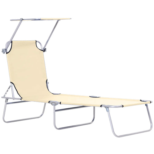 Outdoor Lounge Chair with Sun Shade, for Beach, Camping, Beige