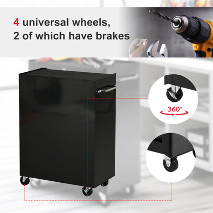 5-Drawer Rolling Tool Chest, Lockable Tool Cabinet, 4 Wheels, Black, Red