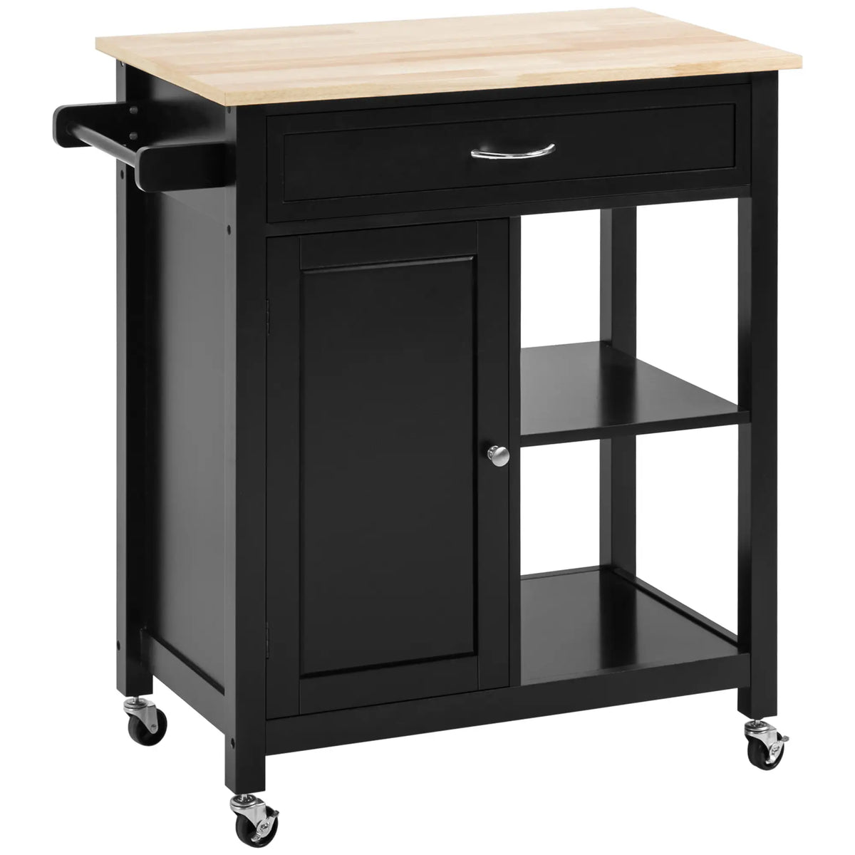 Rolling Kitchen Cart, Wood Top with Drawer, 36 Inch, Black Kitchen Islands & Kitchen Carts Black at Gallery Canada