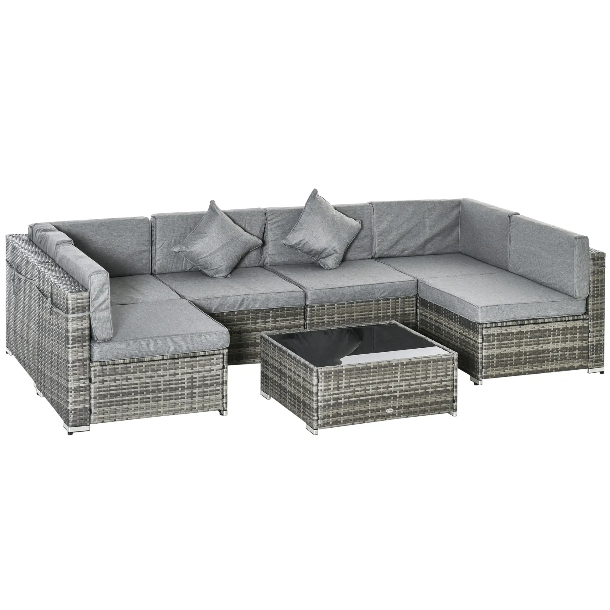 7 Pc Garden Wicker Sectional Set, Tea Table, Patio Rattan Sofa, Light Grey Patio Furniture Sets Mixed Grey and Light Grey, Grey at Gallery Canada
