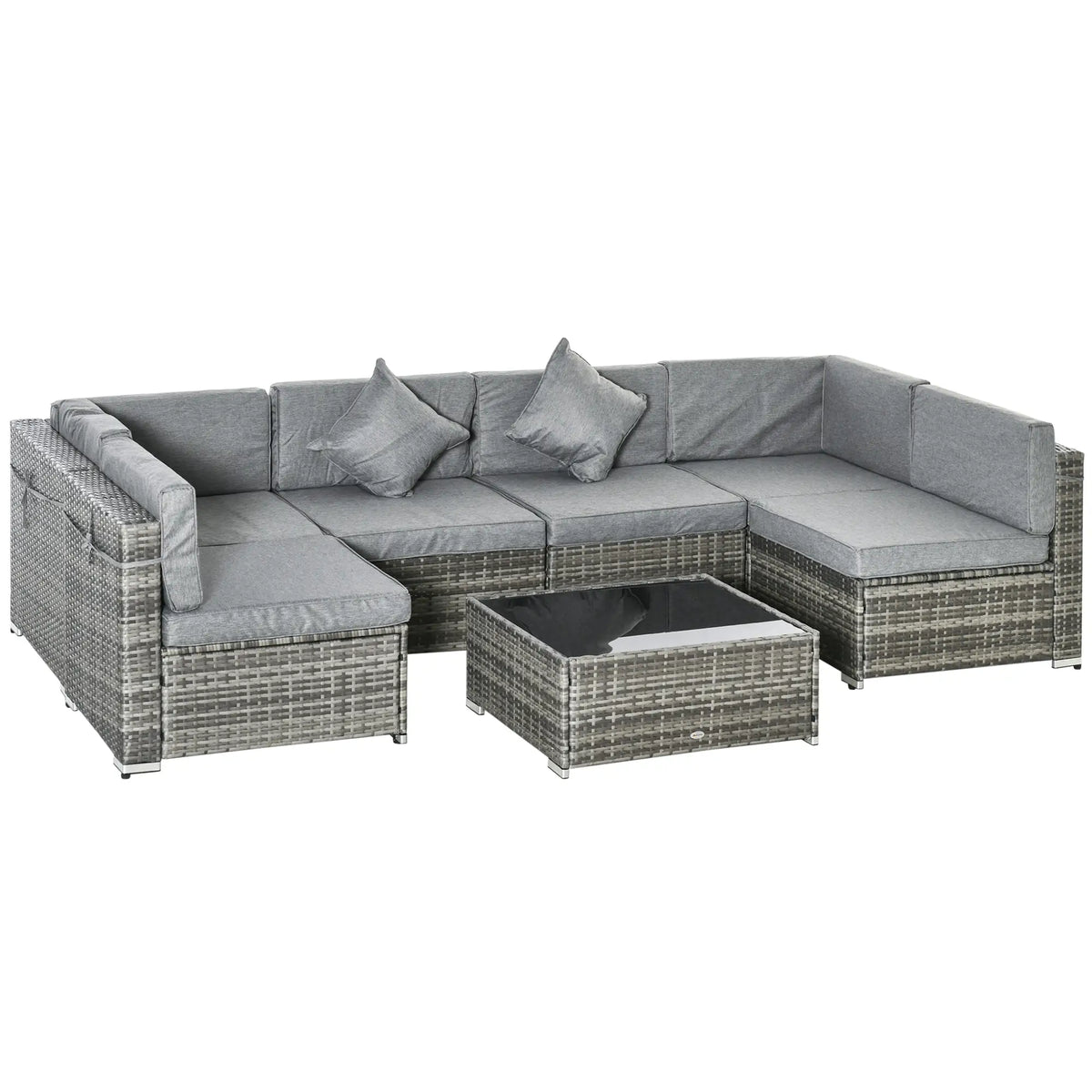7 Pc Garden Wicker Sectional Set, Tea Table, Patio Rattan Sofa, Light Grey Patio Furniture Sets Mixed Grey and Light Grey, Grey at Gallery Canada