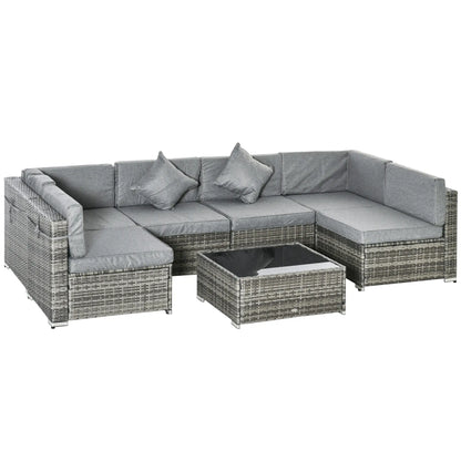 7 Pc Garden Wicker Sectional Set, Tea Table, Patio Rattan Sofa, Light Grey Patio Furniture Sets Mixed Grey and Light Grey, Grey at Gallery Canada
