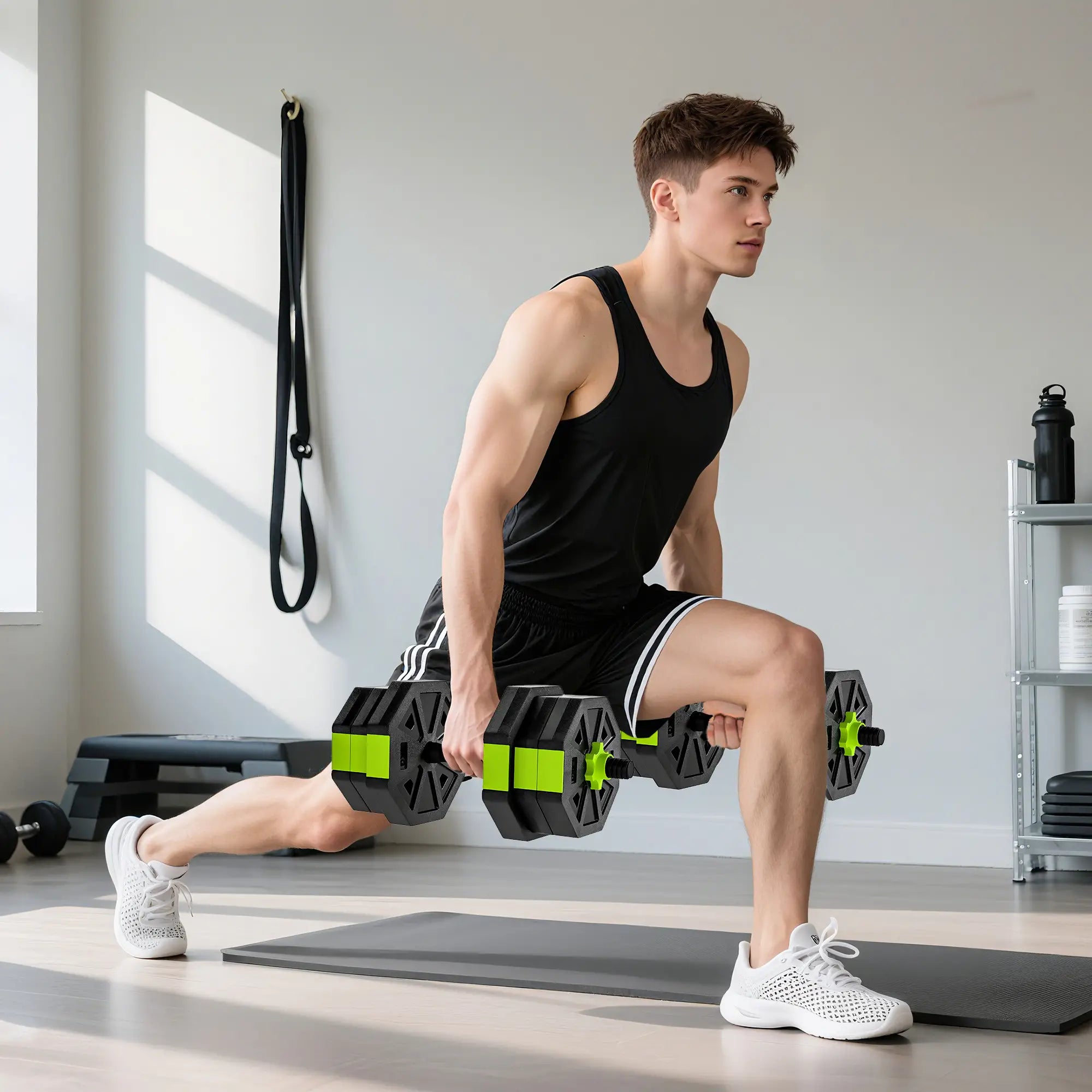 Adjustable Dumbbell Set, 44lbs, Kettlebell Barbell Dumbbell Push-Up Stand, Green Dumbbells & Barbells at Gallery Canada