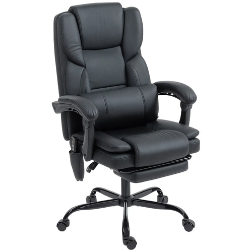 Massage Office Chair, Faux Leather Reclining Desk Chair with Lumbar Support, Footrest, Black