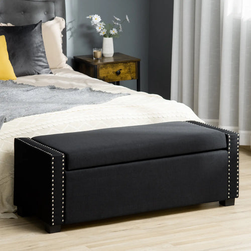 Flip Top Storage Bench, Upholstered Ottoman, 48L, Dark Grey